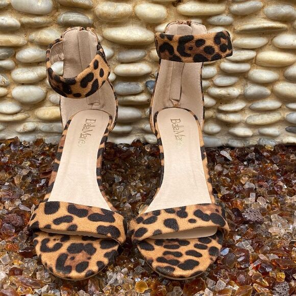 Bella Marie Leopard Suede Print Open Toe High Heels. Size 7. Ankle Strap. EUC! - Picture 1 of 8